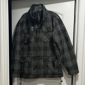 Billabong Men's Black and Grey Plaid Ski Jacket